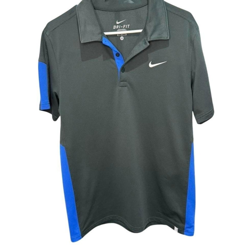 Nike Court Mens Dri-FIT Tennis Polo Shirt Grey Blue Colorblock Performance M